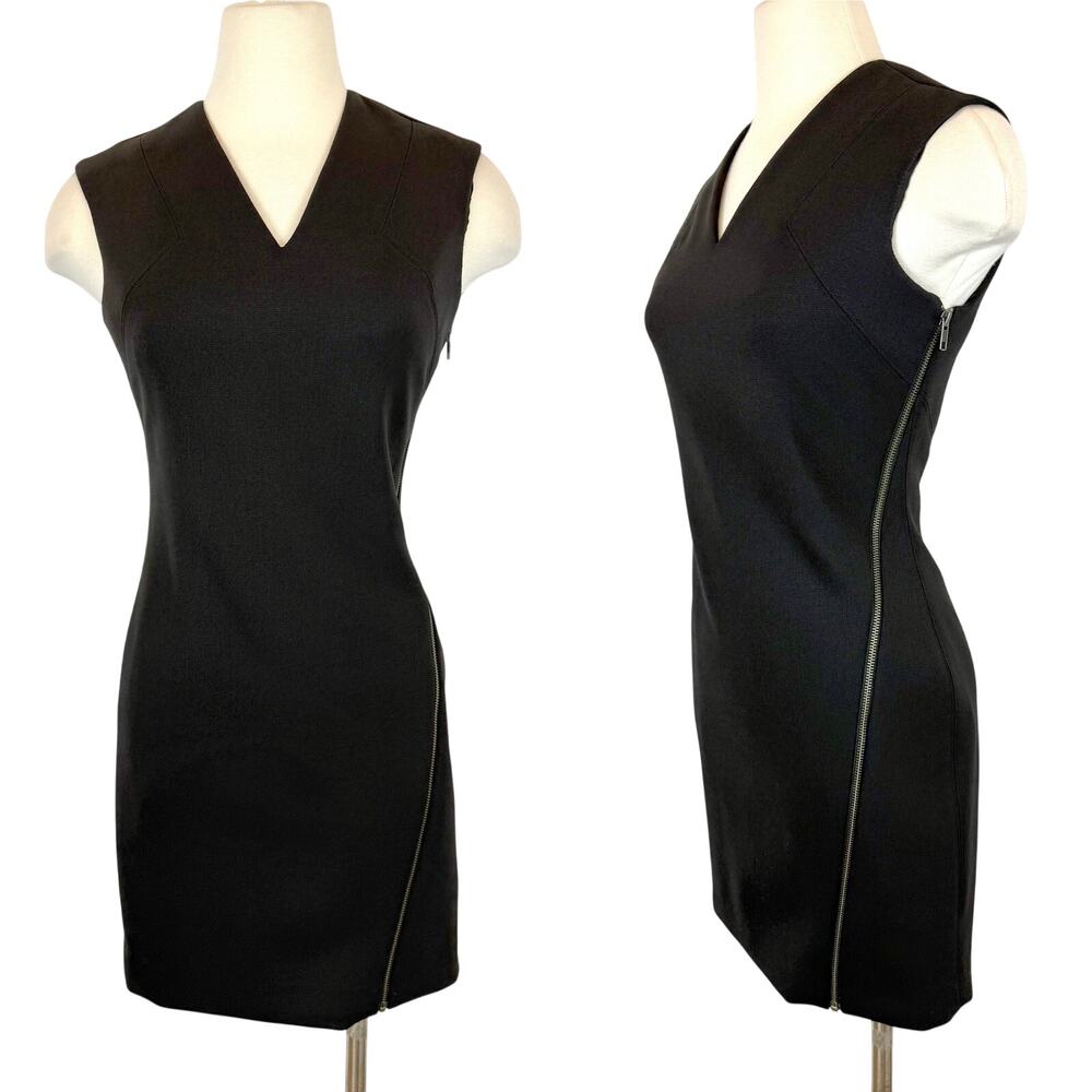 Helmut Lang Asymmetrical Zip Sheath Dress Sleeveless Mini Wool Blend S